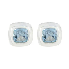 Riyo Alluring 925 Sterling Silver Earring For Femme Blue Topaz Earring Bezel Setting Blue Earring Stud Earring