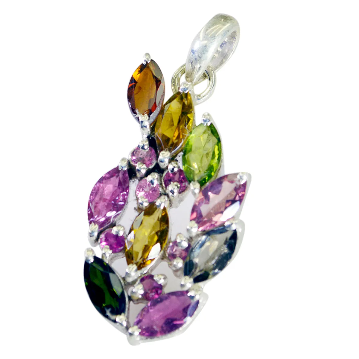 Riyo Alluring Gems Marquise Faceted Multi Color Tourmaline Solid Silver Pendant Gift For Anniversary