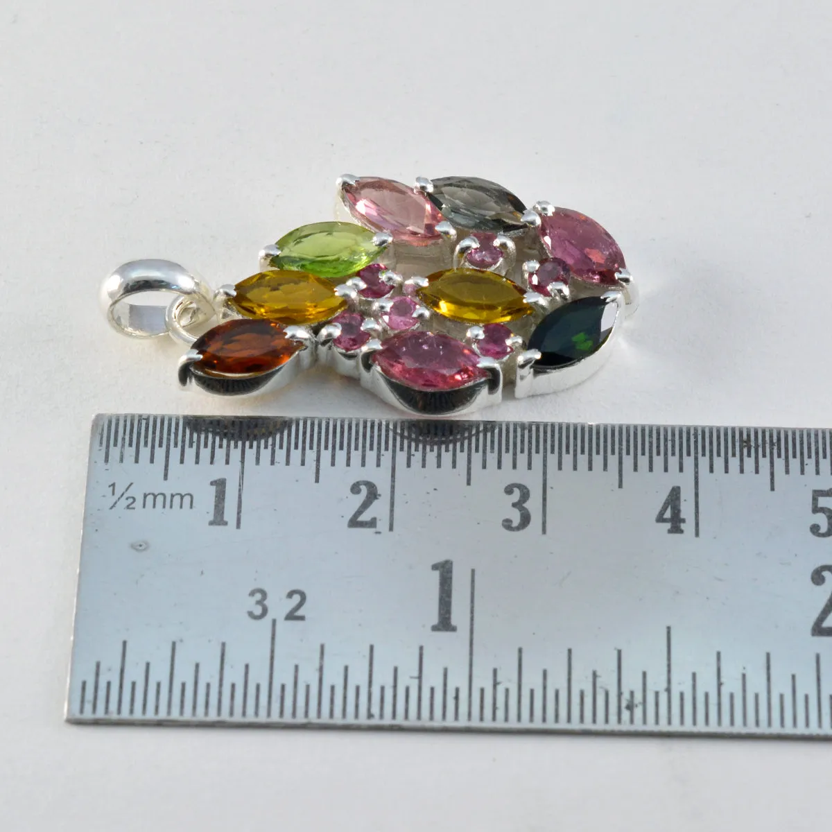 Riyo Alluring Gems Marquise Faceted Multi Color Tourmaline Solid Silver Pendant Gift For Anniversary