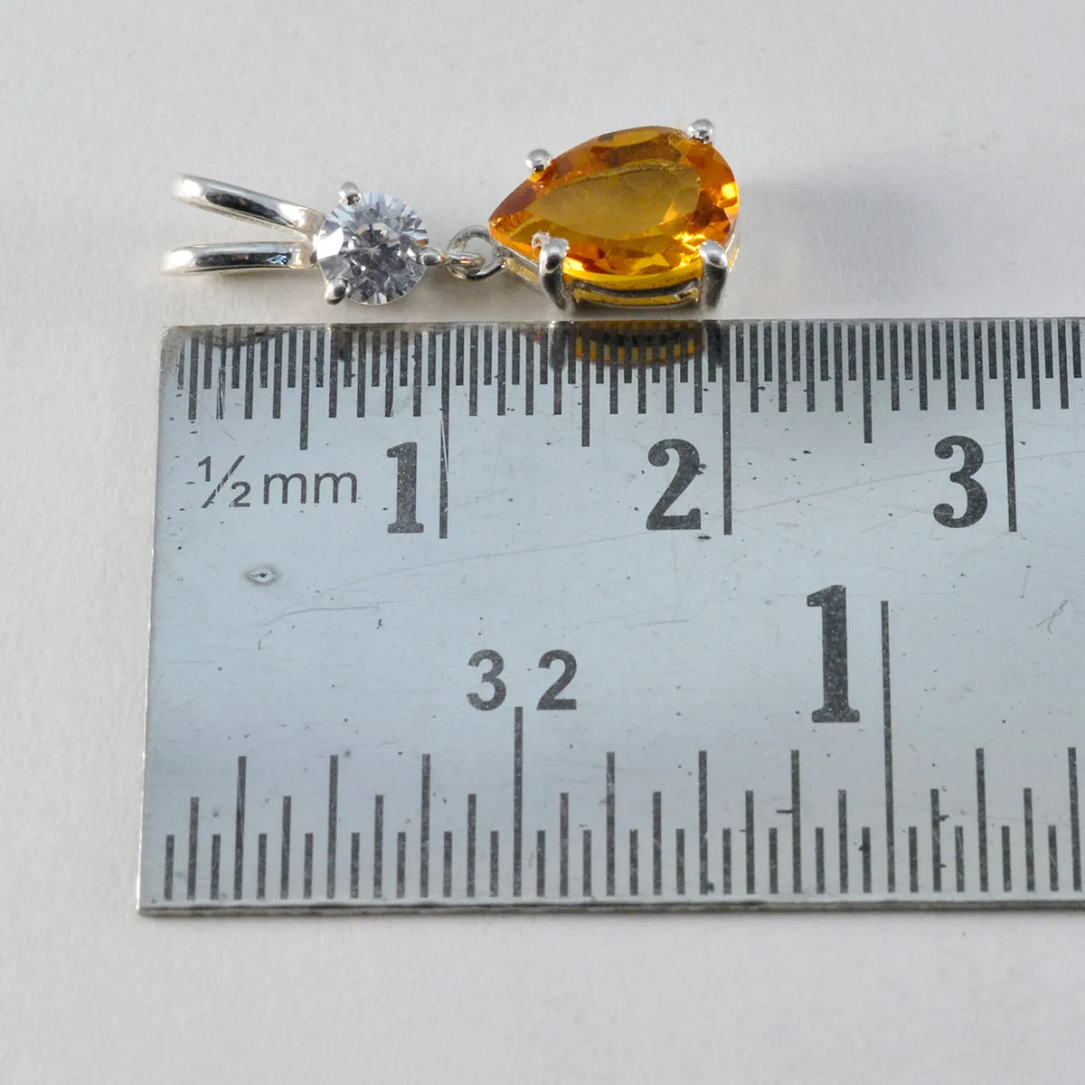 Riyo Appealing Gems Pear Faceted Yellow Citrine Solid Silver Pendant Gift For Anniversary