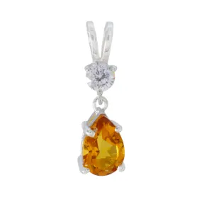 Riyo Appealing Gems Pear Faceted Yellow Citrine Solid Silver Pendant Gift For Anniversary