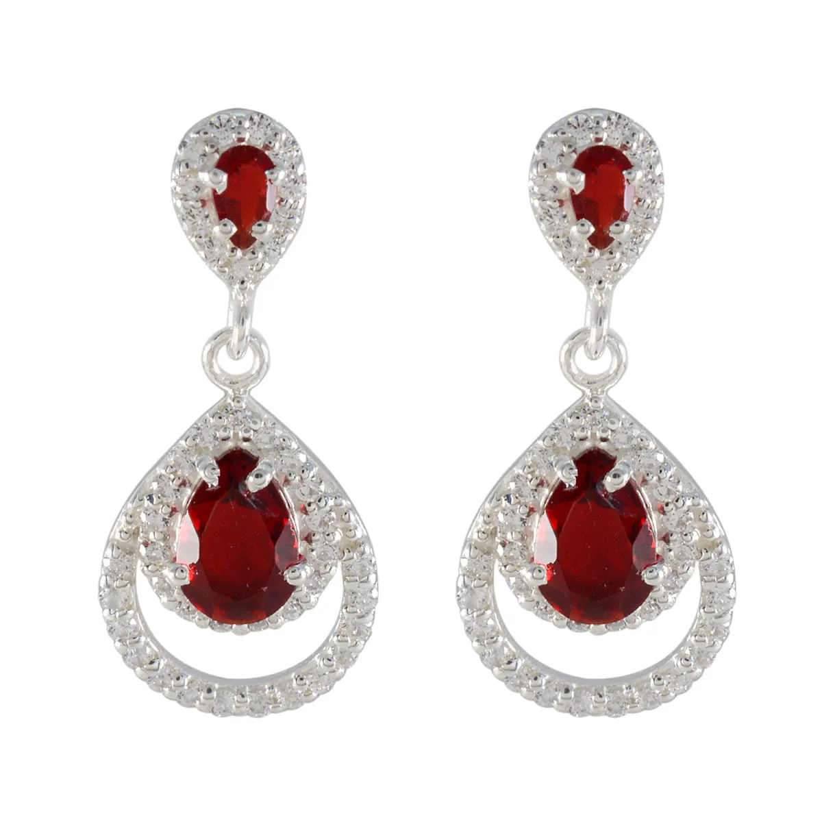 Riyo Artistic Sterling Silver Earring For Damsel Garnet Earring Bezel Setting Red Earring Stud Earring