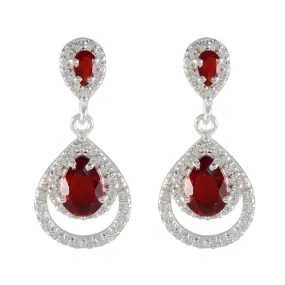 Riyo Artistic Sterling Silver Earring For Damsel Garnet Earring Bezel Setting Red Earring Stud Earring