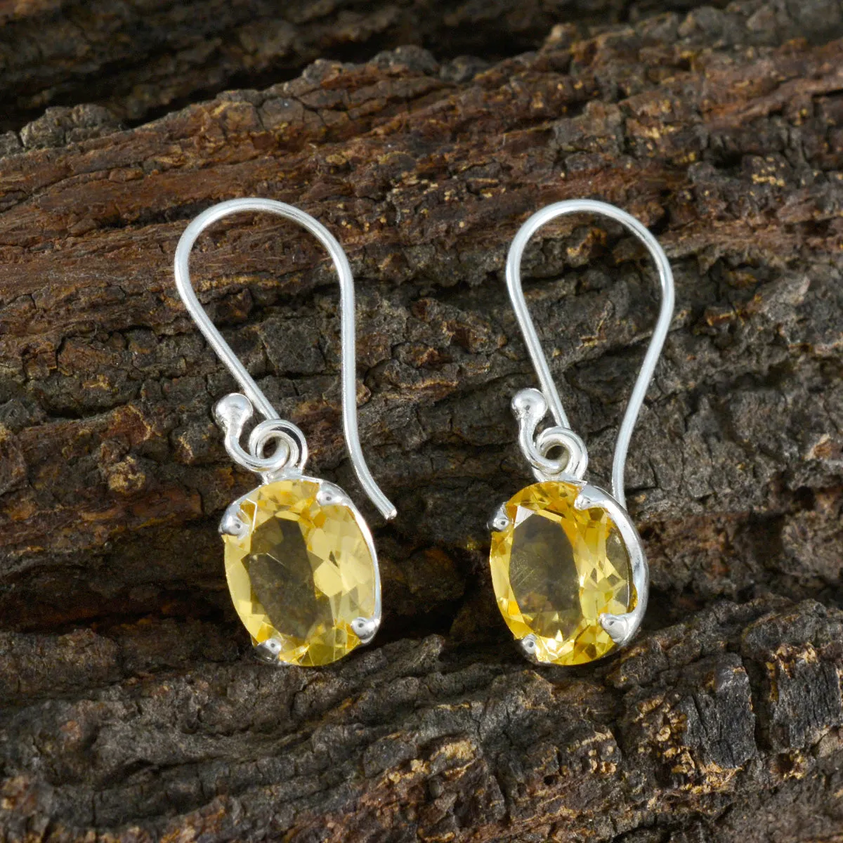 Riyo Artistic Sterling Silver Earring For Wife Citrine Earring Bezel Setting Yellow Earring Dangle Earring