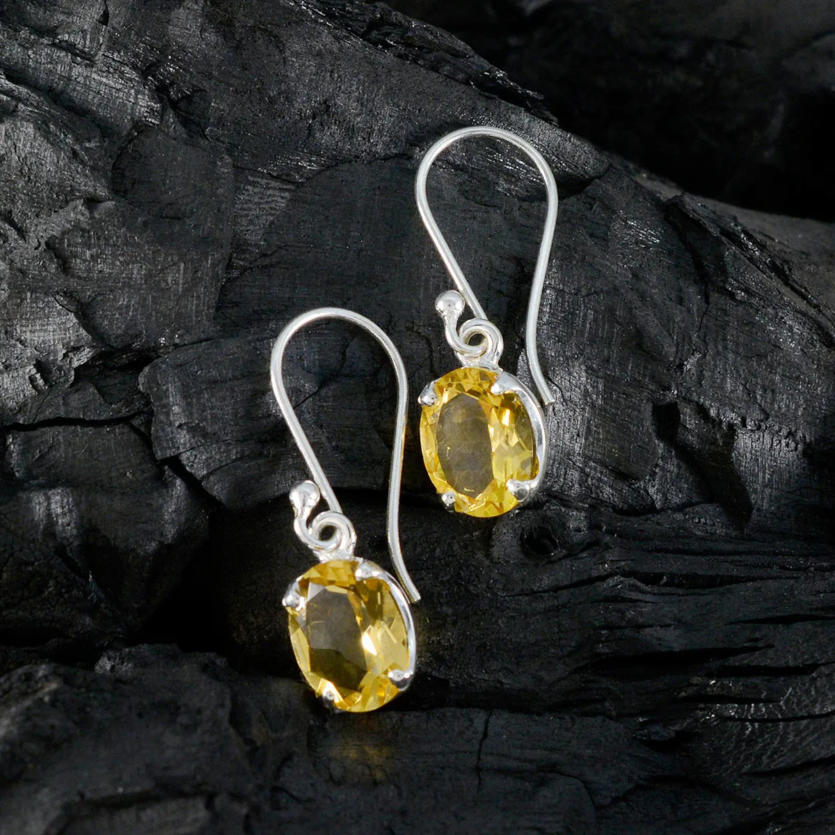 Riyo Artistic Sterling Silver Earring For Wife Citrine Earring Bezel Setting Yellow Earring Dangle Earring