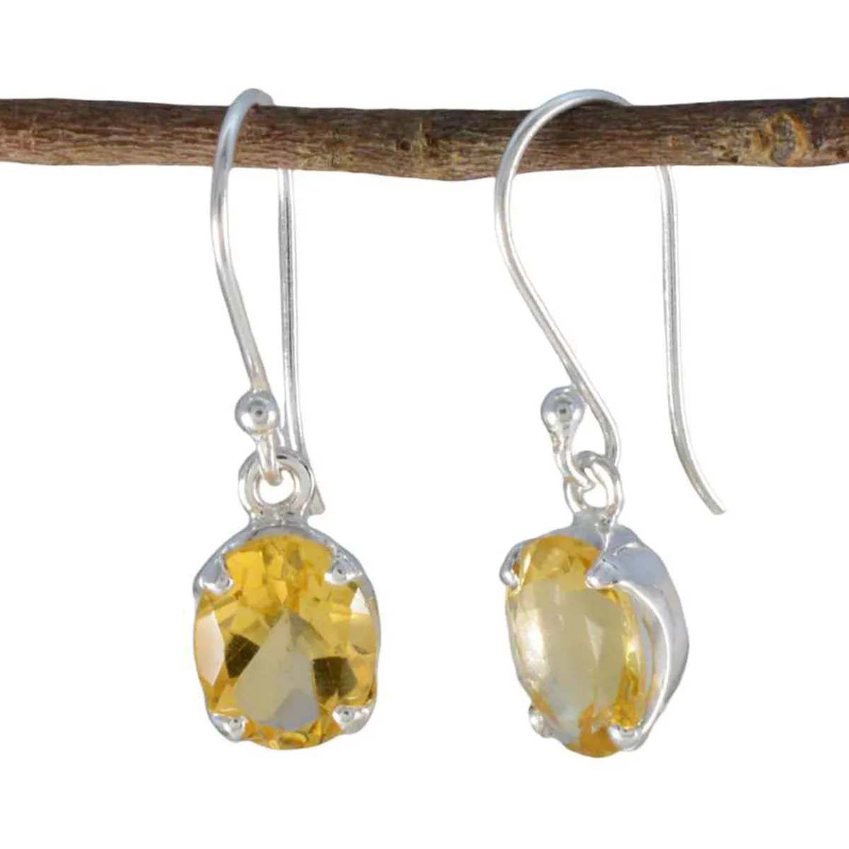 Riyo Artistic Sterling Silver Earring For Wife Citrine Earring Bezel Setting Yellow Earring Dangle Earring