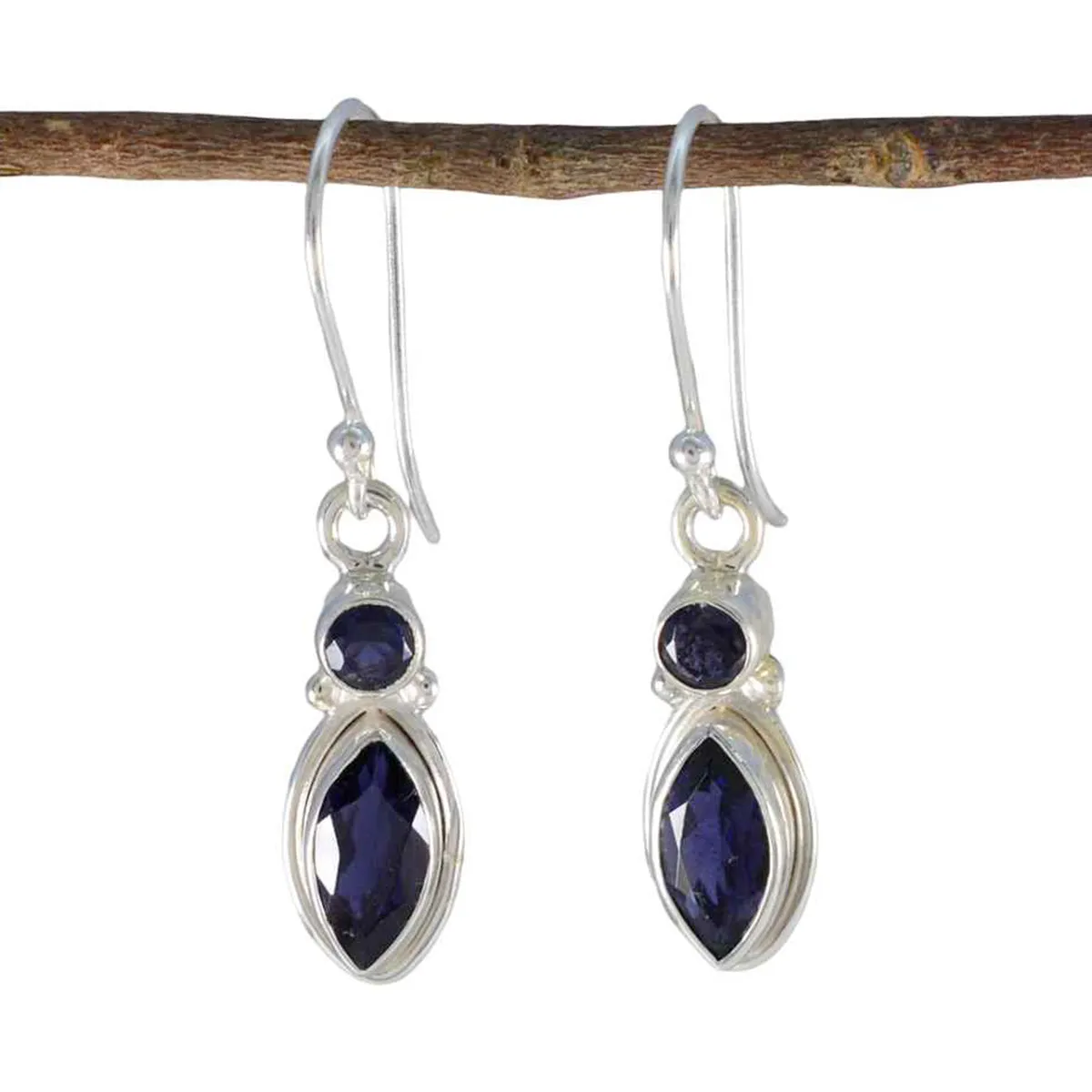 Riyo Attractive 925 Sterling Silver Earring For Damsel Iolite Earring Bezel Setting Blue Earring Dangle Earring