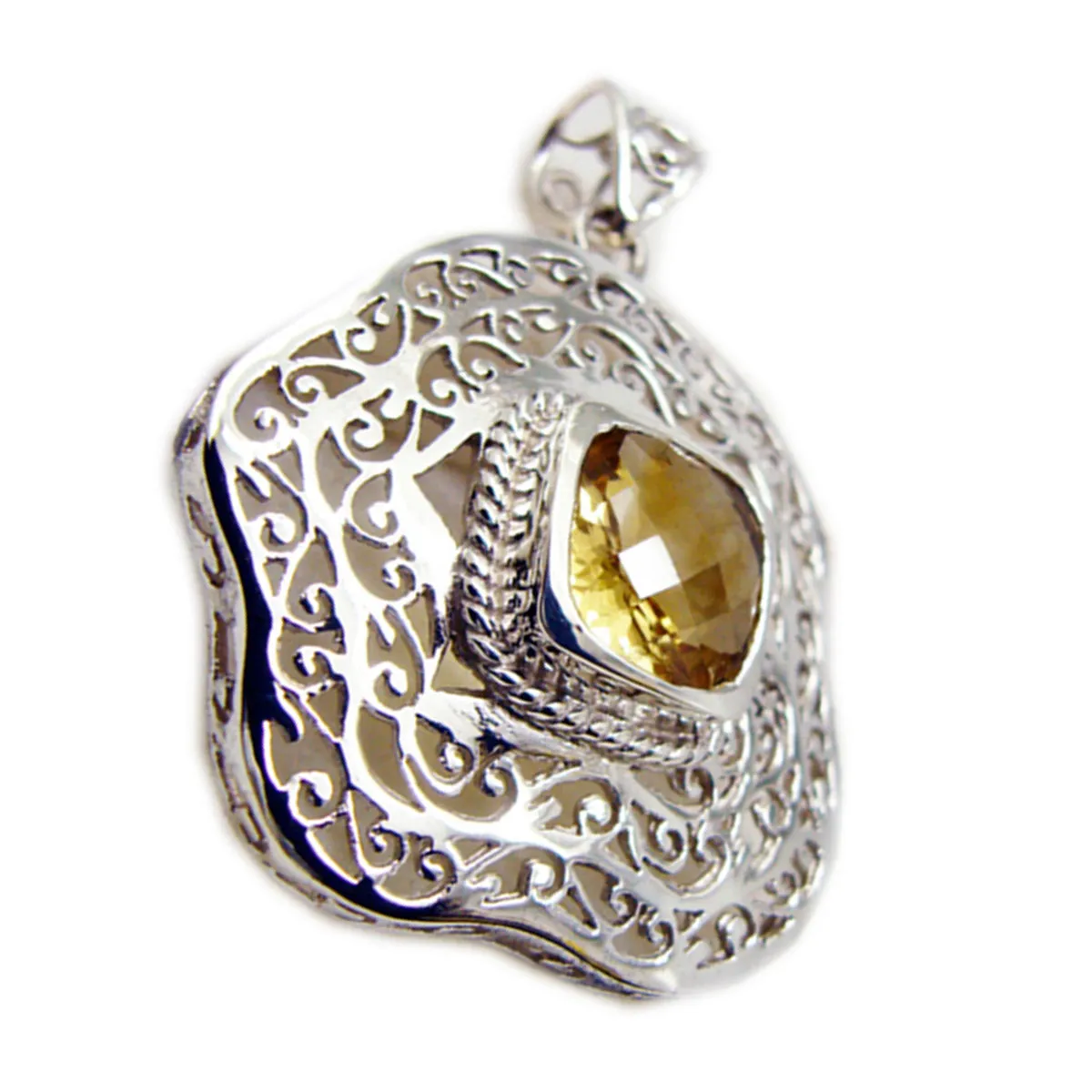 Riyo Attractive Gemstone Cushion Checker Yellow Citrine 996 Sterling Silver Pendant Gift For Girlfriend