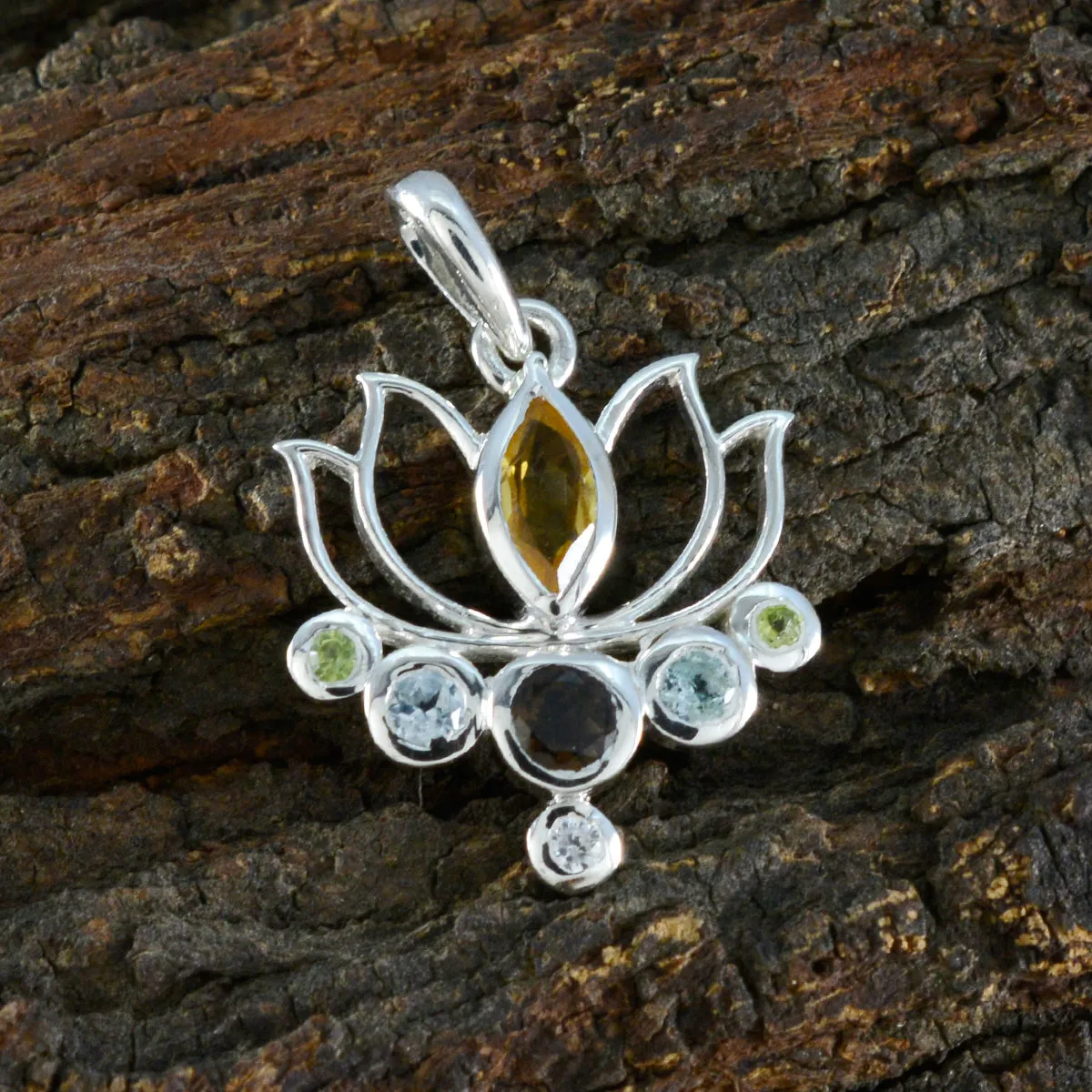 Riyo Attractive Gemstone Multi Faceted Multi Color Multi Stone 1090 Sterling Silver Pendant Gift For Good Friday