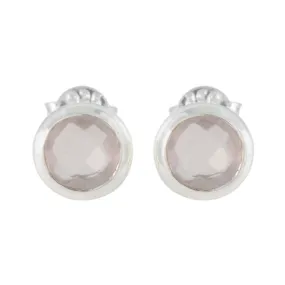 Riyo Beauteous Sterling Silver Earring For Lady Rose Quartz Earring Bezel Setting Pink Earring Stud Earring