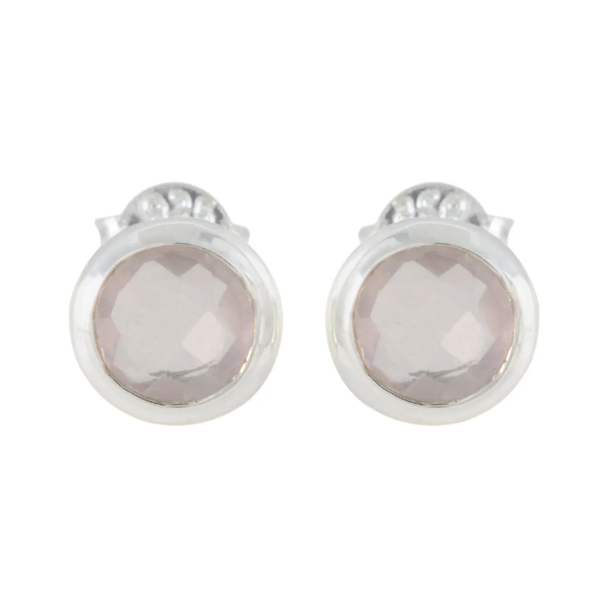 Riyo Beauteous Sterling Silver Earring For Lady Rose Quartz Earring Bezel Setting Pink Earring Stud Earring