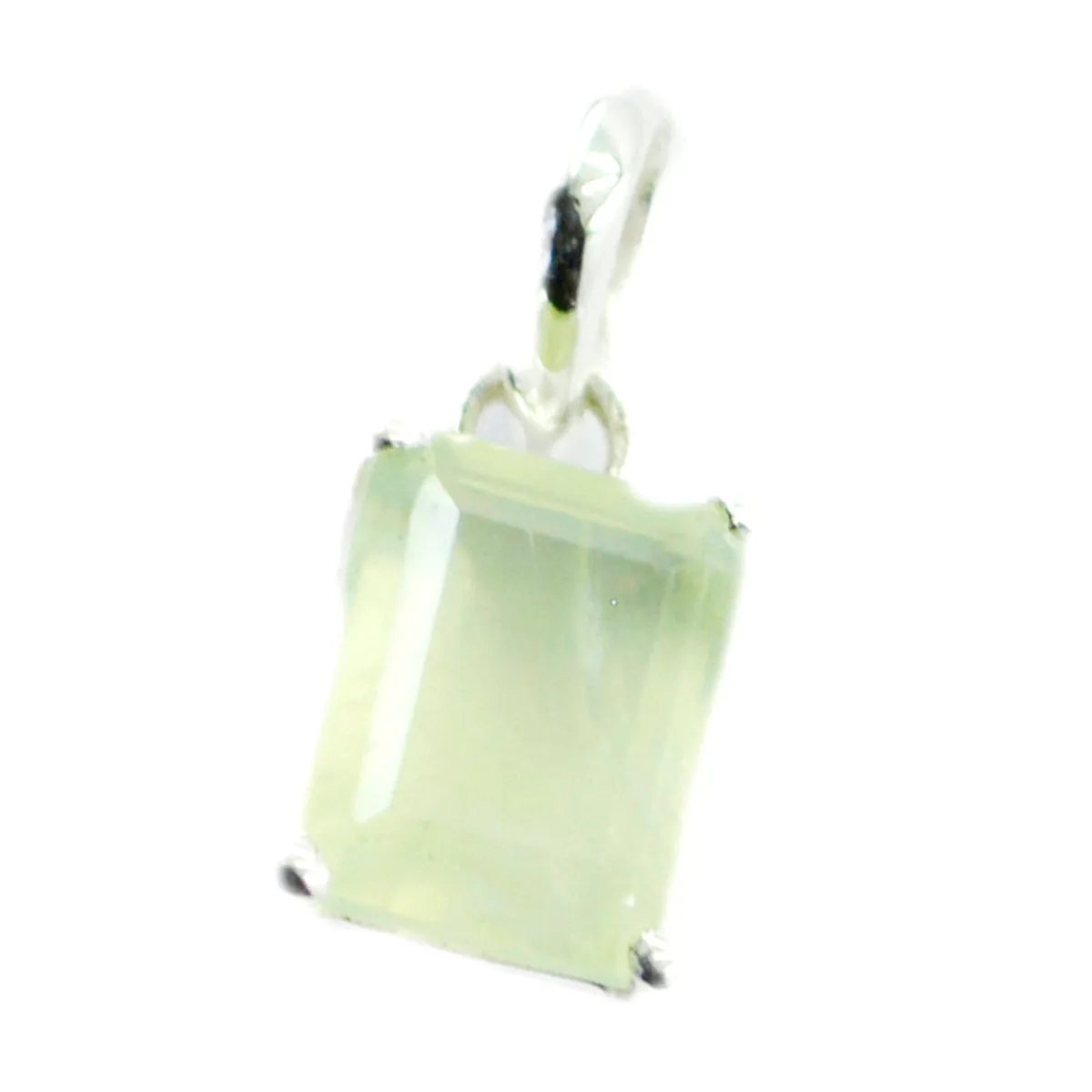 Riyo Beddable Gemstone Octagon Faceted Green Prehnite Sterling Silver Pendant Gift For Christmas