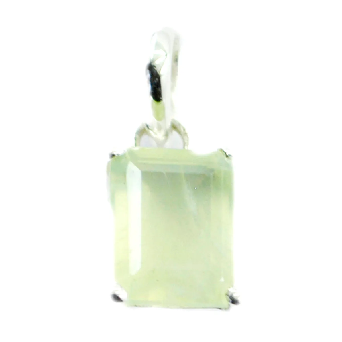 Riyo Beddable Gemstone Octagon Faceted Green Prehnite Sterling Silver Pendant Gift For Christmas