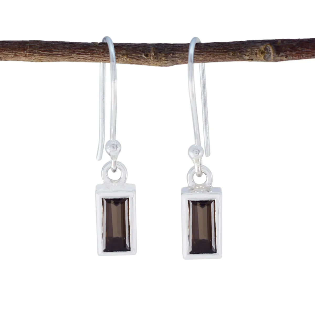 Riyo Beguiling 925 Sterling Silver Earring For Femme Smoky Quartz Earring Bezel Setting Brown Earring Dangle Earring