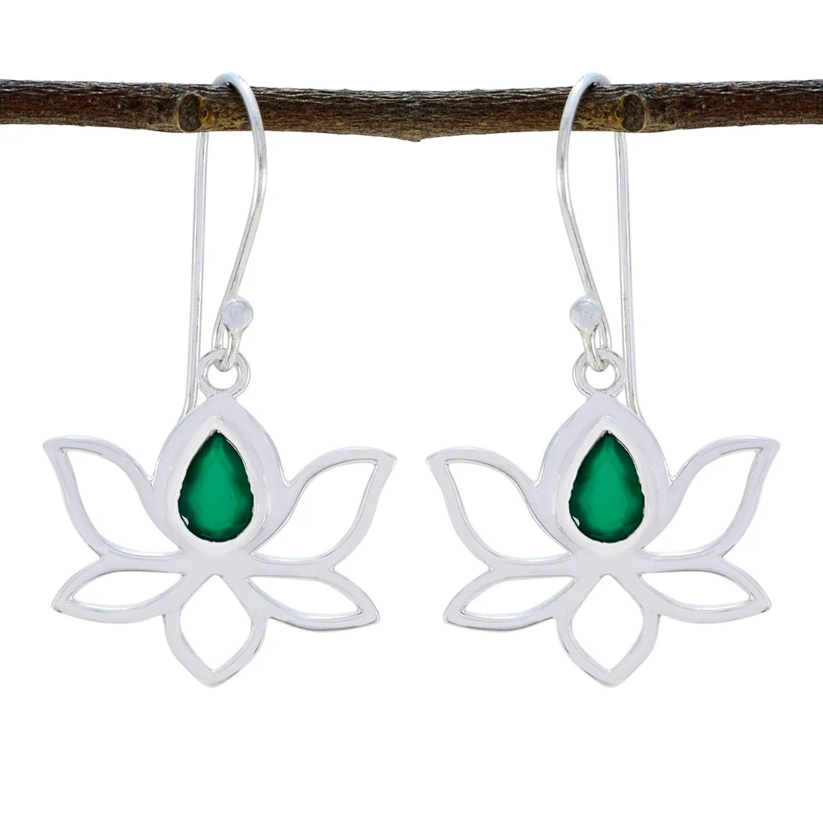 Riyo Beguiling 925 Sterling Silver Earring For Girl Indian Emerald Earring Bezel Setting Green Earring Dangle Earring