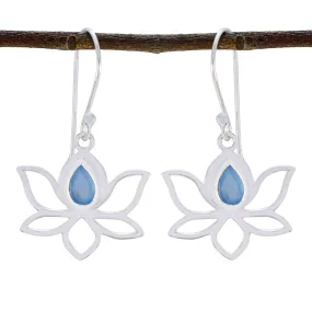 Riyo Bewitching Sterling Silver Earring For Femme Blue Chalcedony Earring Bezel Setting Blue Earring Dangle Earring