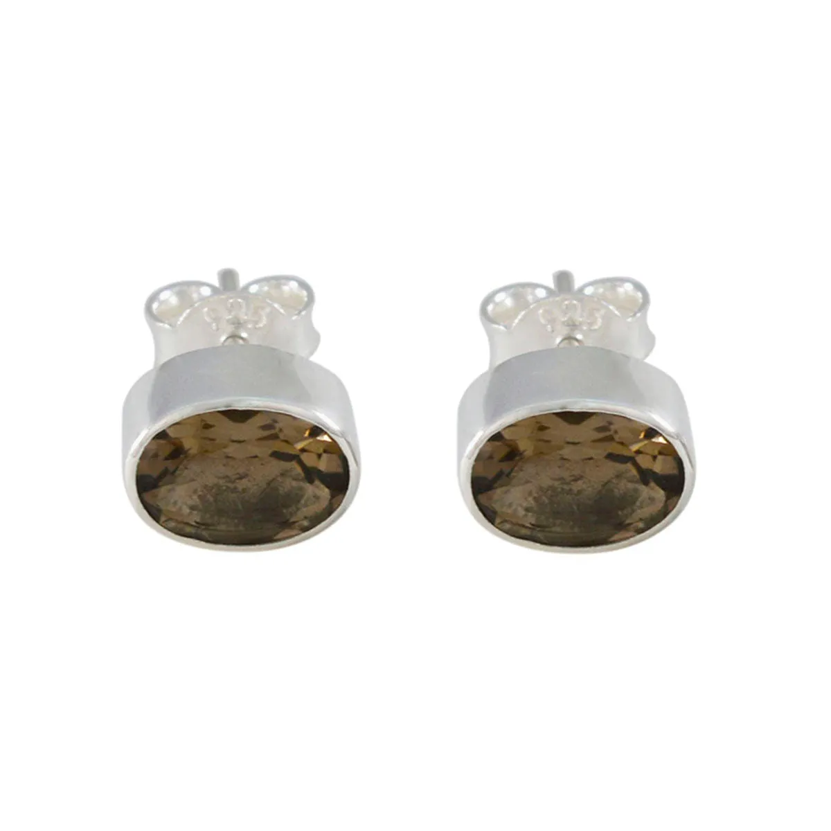 Riyo Bonny 925 Sterling Silver Earring For Damsel Smoky Quartz Earring Bezel Setting Brown Earring Stud Earring