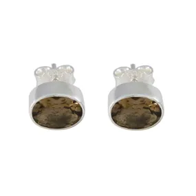 Riyo Bonny 925 Sterling Silver Earring For Damsel Smoky Quartz Earring Bezel Setting Brown Earring Stud Earring