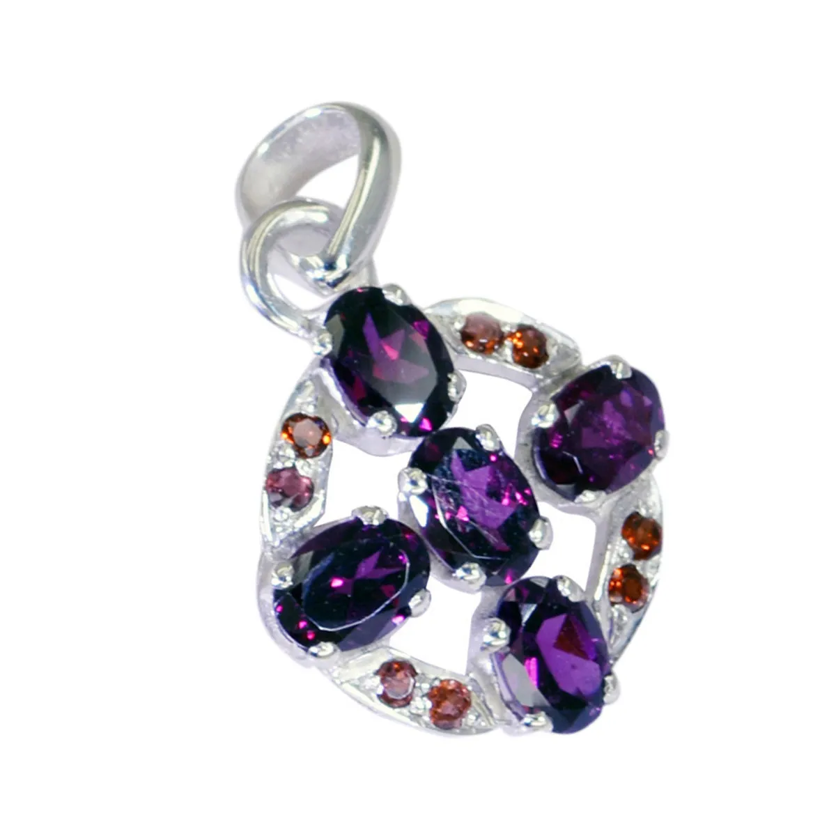 Riyo Charming Gems Oval Faceted Red Garnet Solid Silver Pendant Gift For Good Friday