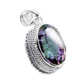 Riyo Charming Gemstone Oval Faceted Multi Color Mystic Quartz Sterling Silver Pendant Gift For Women