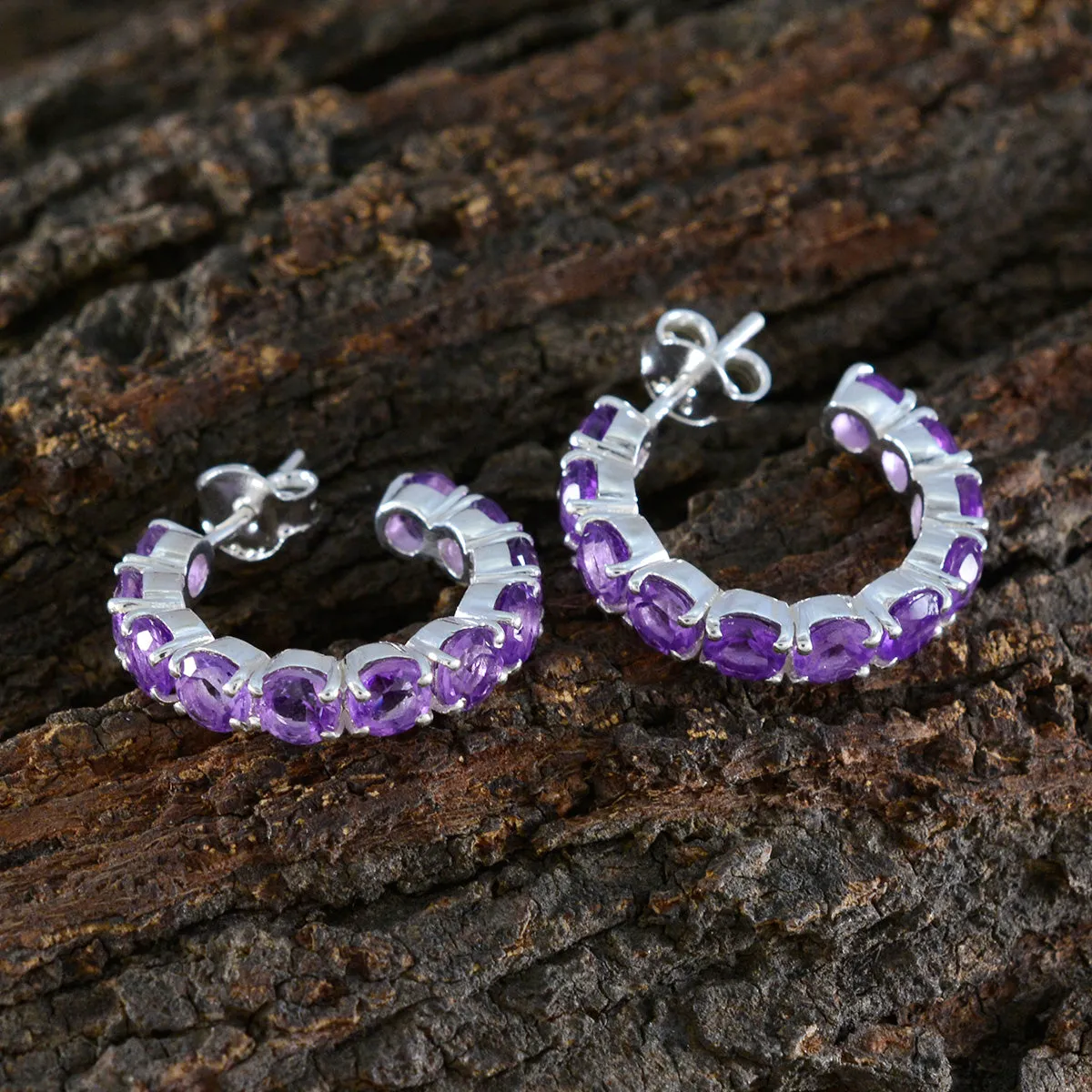 Riyo Cute 925 Sterling Silver Earring For Lady Amethyst Earring Bezel Setting Purple Earring Stud Earring