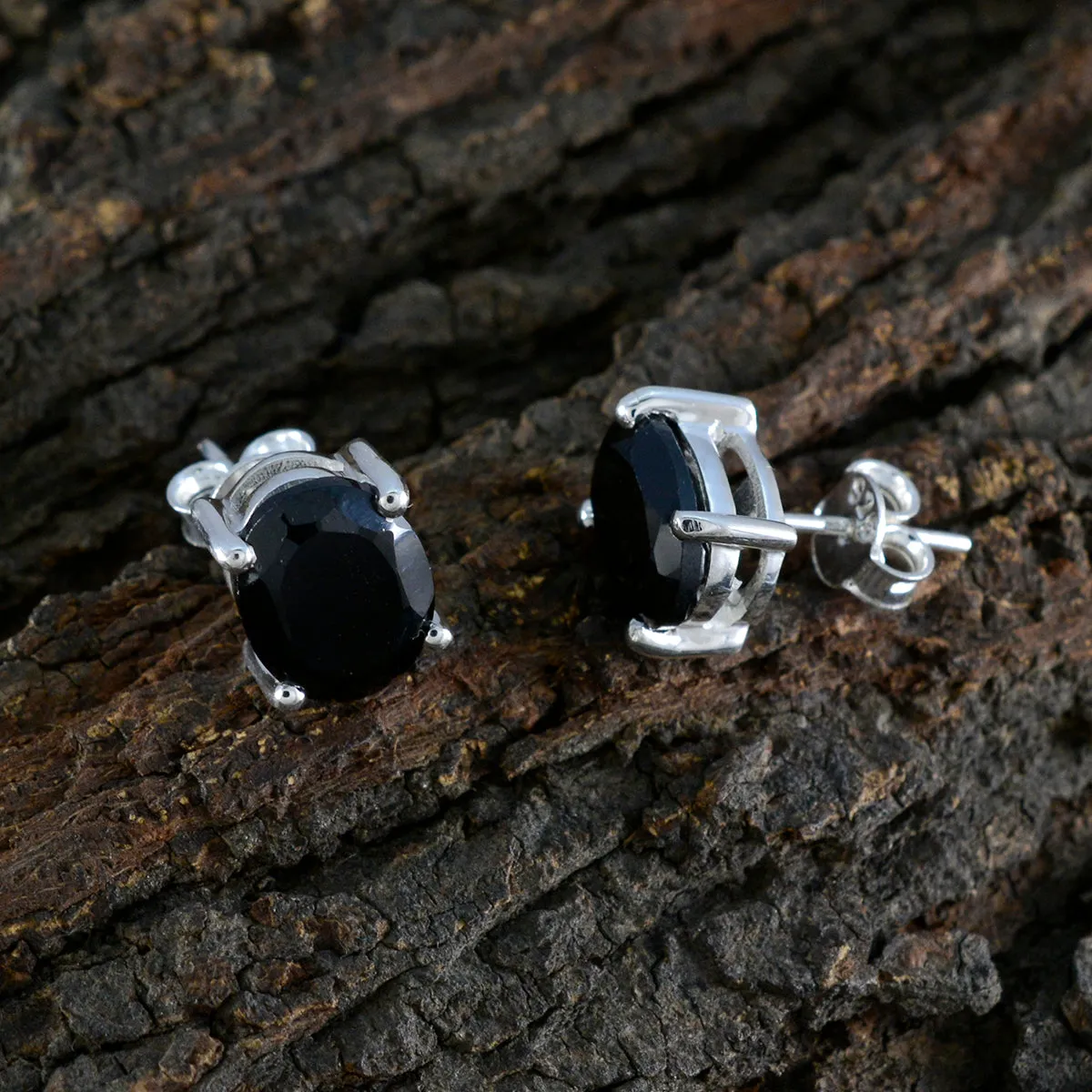 Riyo Delightful 925 Sterling Silver Earring For Wife Black Onyx Earring Bezel Setting Black Earring Stud Earring