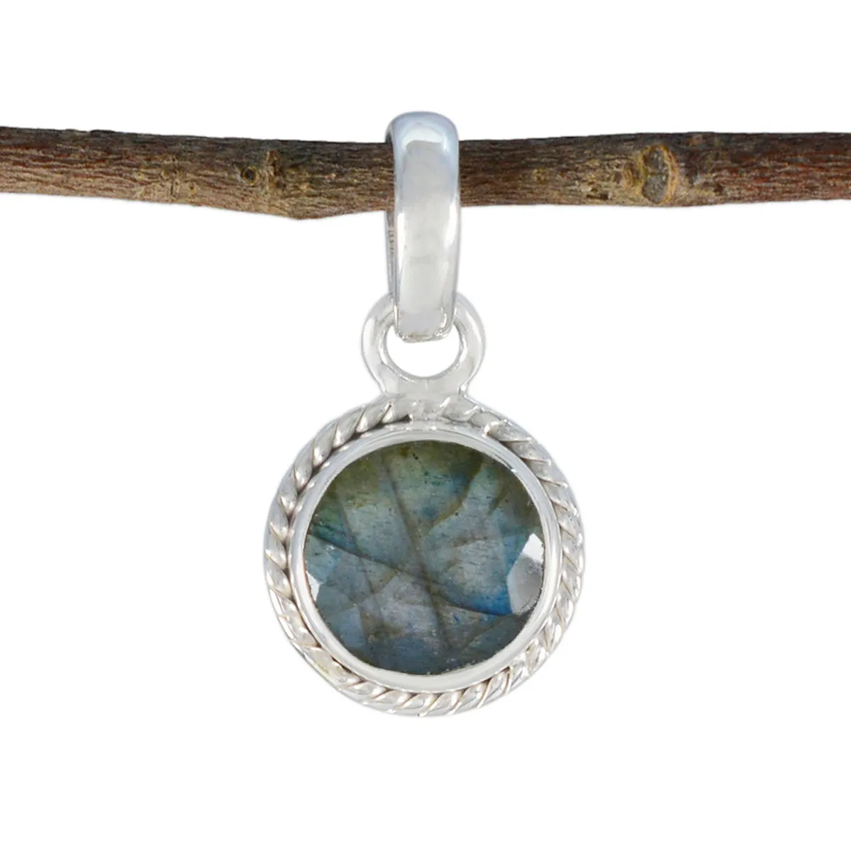 Riyo Delightful Gems Round Faceted Gray Labradorite Silver Pendant Gift For Wife