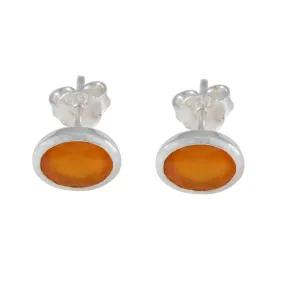 Riyo Divine Sterling Silver Earring For Female Red Onyx Earring Bezel Setting Red Earring Stud Earring