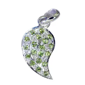 Riyo Drop Gems Round Faceted Green Peridot Silver Pendant Gift For Boxing Day