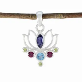 Riyo Elegant Gems Multi Faceted Multi Color Multi Stone Solid Silver Pendant Gift For Good Friday