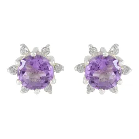 Riyo Engaging Sterling Silver Earring For Wife Amethyst Earring Bezel Setting Purple Earring Stud Earring