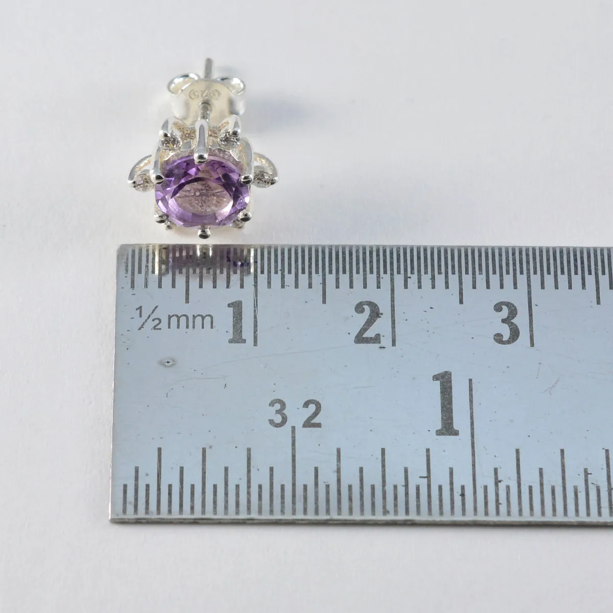 Riyo Engaging Sterling Silver Earring For Wife Amethyst Earring Bezel Setting Purple Earring Stud Earring