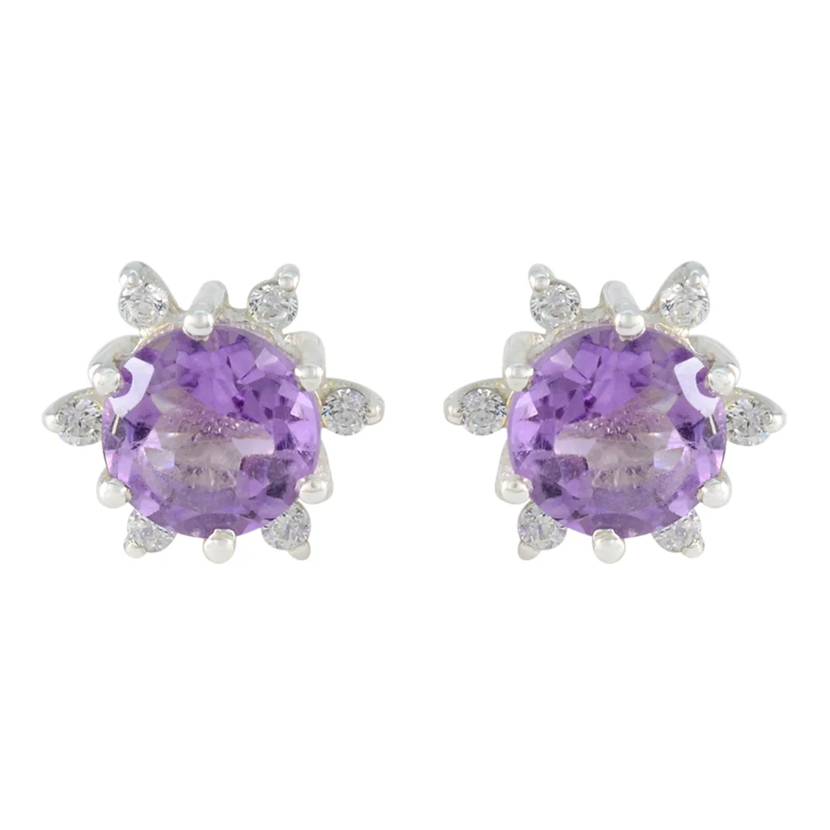 Riyo Engaging Sterling Silver Earring For Wife Amethyst Earring Bezel Setting Purple Earring Stud Earring