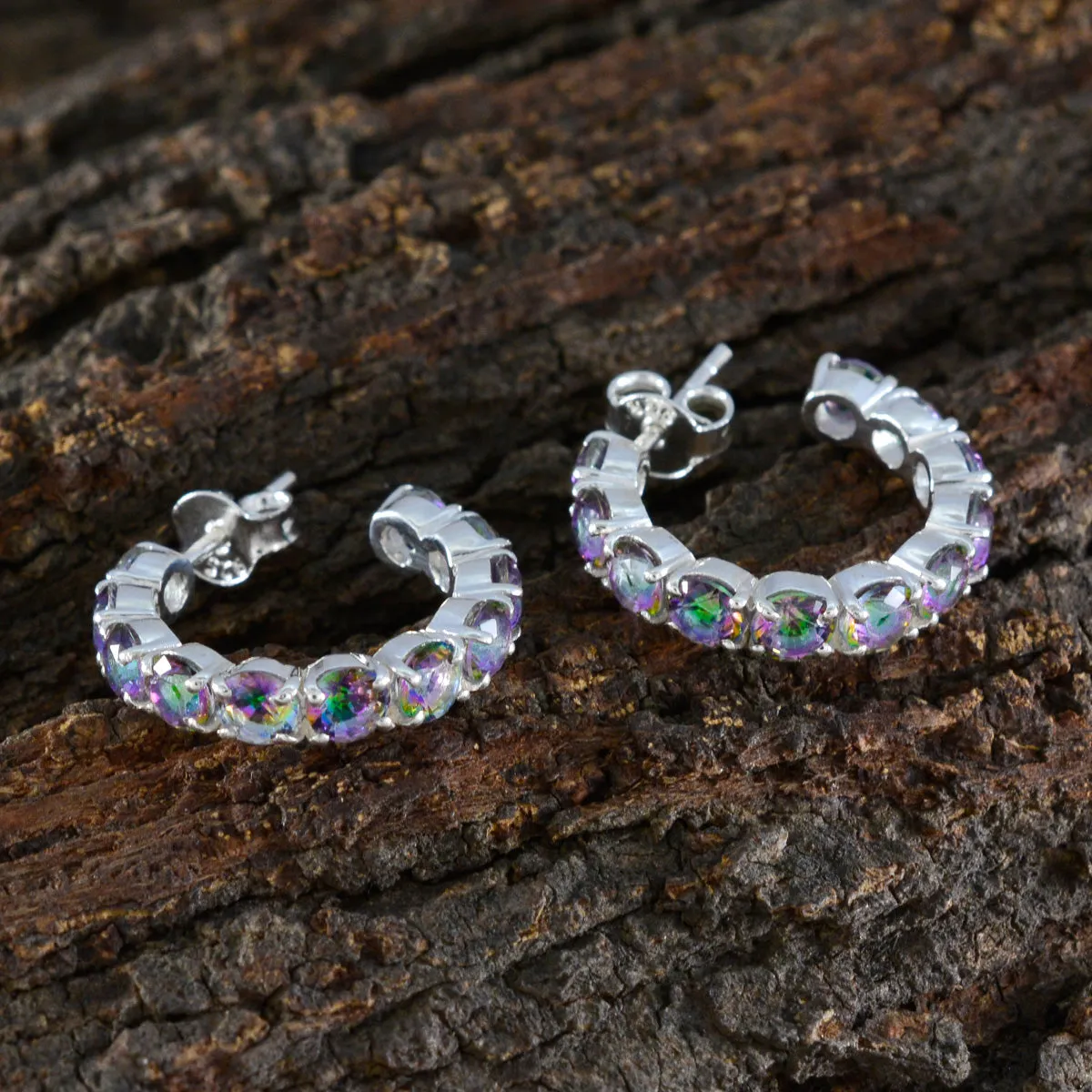 Riyo Fair 925 Sterling Silver Earring For Female Mystic Quartz Earring Bezel Setting Multi Earring Stud Earring