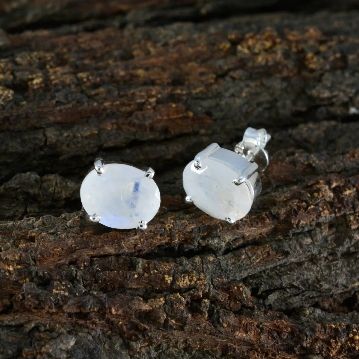 Riyo Fair 925 Sterling Silver Earring For Girl Rainbow Moonstone Earring Bezel Setting White Earring Stud Earring