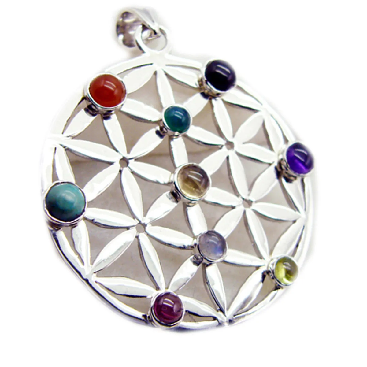 Riyo Fanciable Gems Round Cabochon Multi Color Multi Stone Solid Silver Pendant Gift For Good Friday