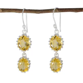 Riyo Fanciable Sterling Silver Earring For Women Citrine Earring Bezel Setting Yellow Earring Dangle Earring