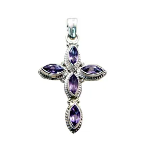 Riyo Fit Gemstone Marquise Faceted Purple Amethyst Sterling Silver Pendant Gift For Handmade