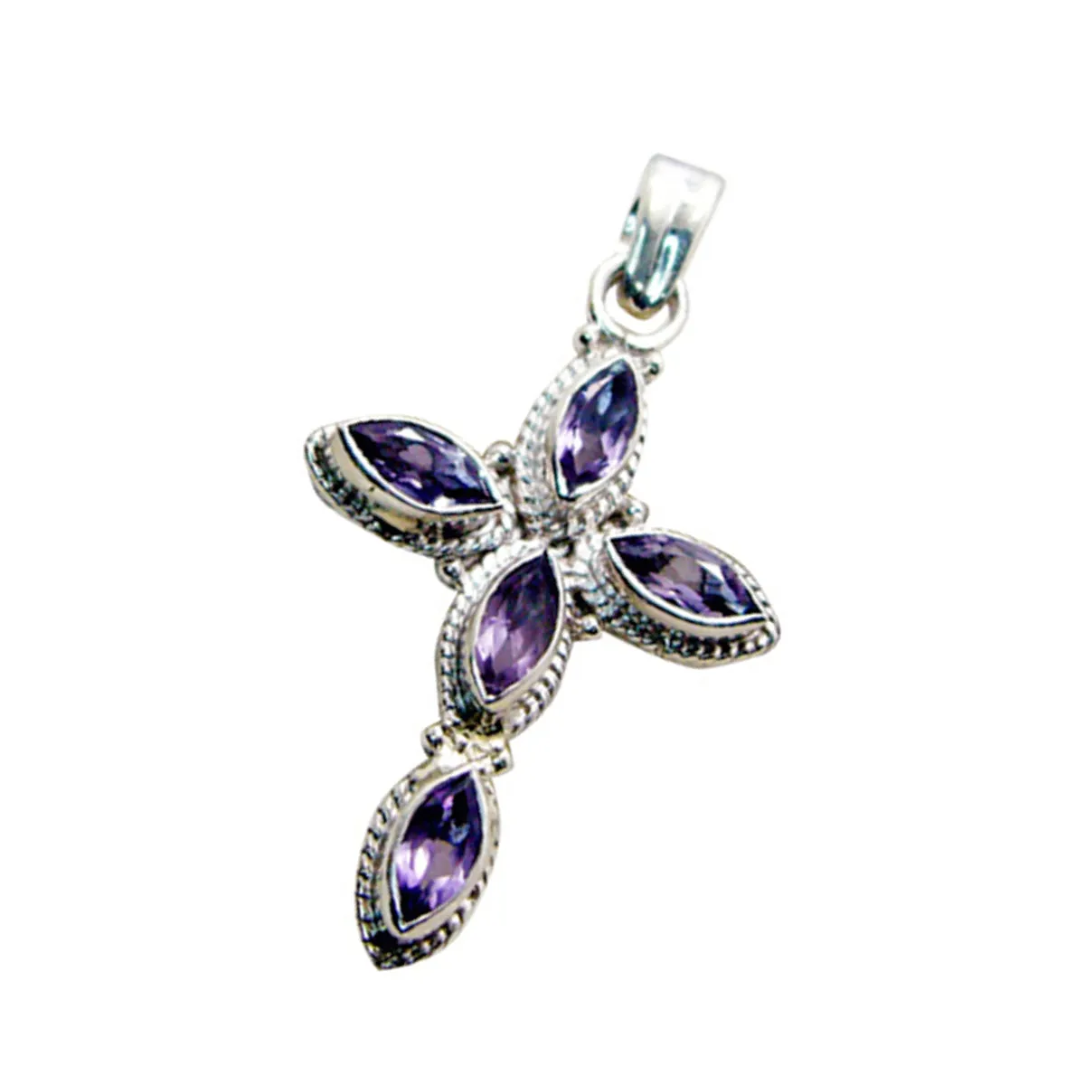 Riyo Fit Gemstone Marquise Faceted Purple Amethyst Sterling Silver Pendant Gift For Handmade