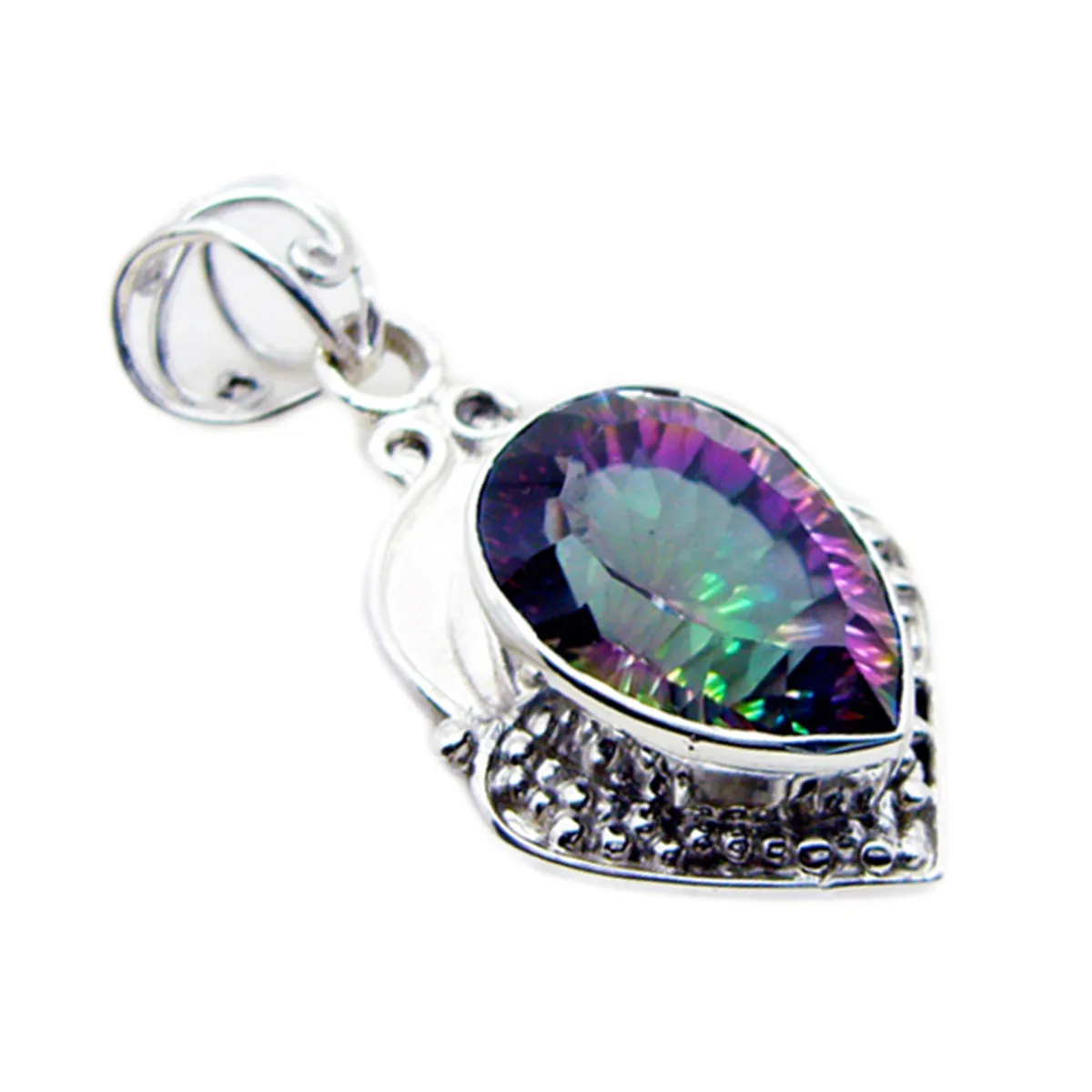 Riyo Foxy Gems Pear Faceted Multi Color Mystic Quartz Solid Silver Pendant Gift For Easter Sunday