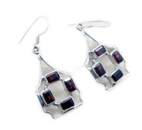 Riyo Genuine Gems baguette Faceted Red Garnet Silver Earrings gift for labour day