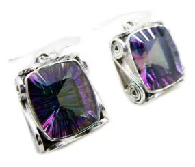 Riyo Genuine Gems Octogon Faceted Multi Mystic Quartz Silver Earrings gift for black Friday