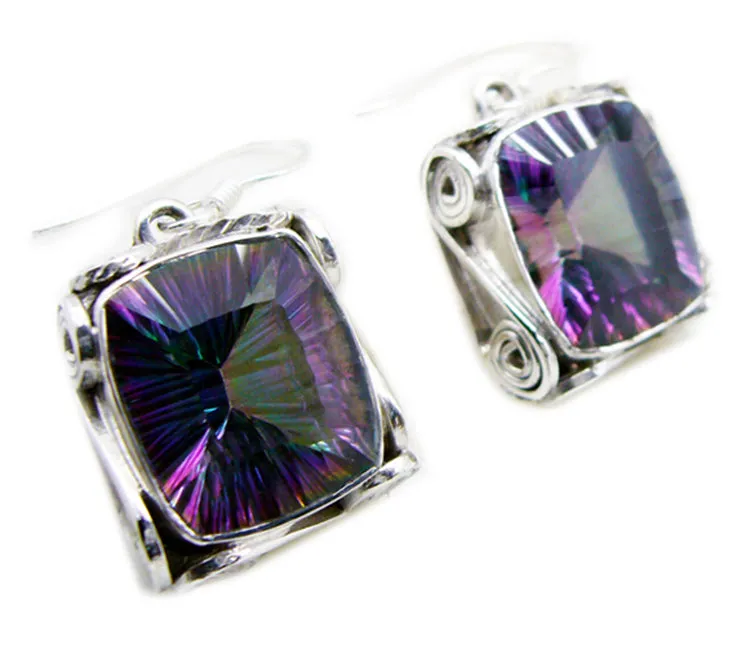 Riyo Genuine Gems Octogon Faceted Multi Mystic Quartz Silver Earrings gift for black Friday