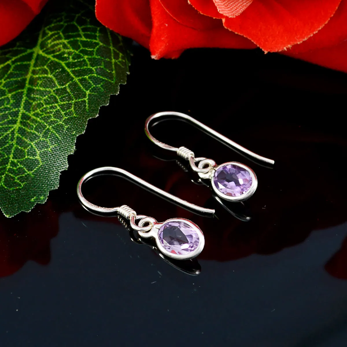 Riyo Genuine Gems oval Faceted Purple Amethyst Silver Earrings college student gift