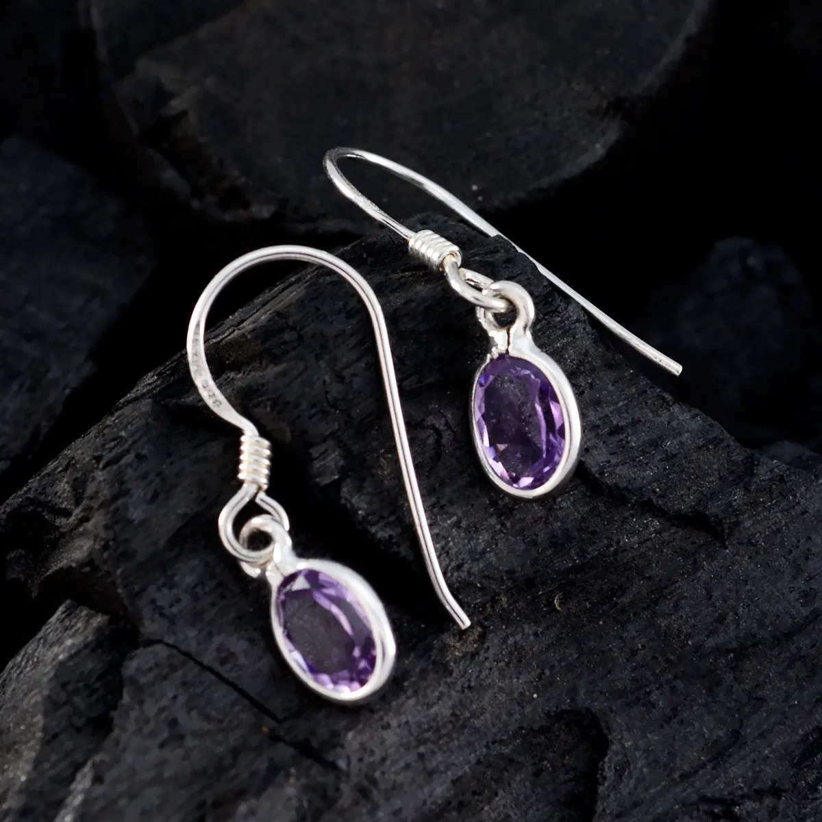 Riyo Genuine Gems oval Faceted Purple Amethyst Silver Earrings college student gift