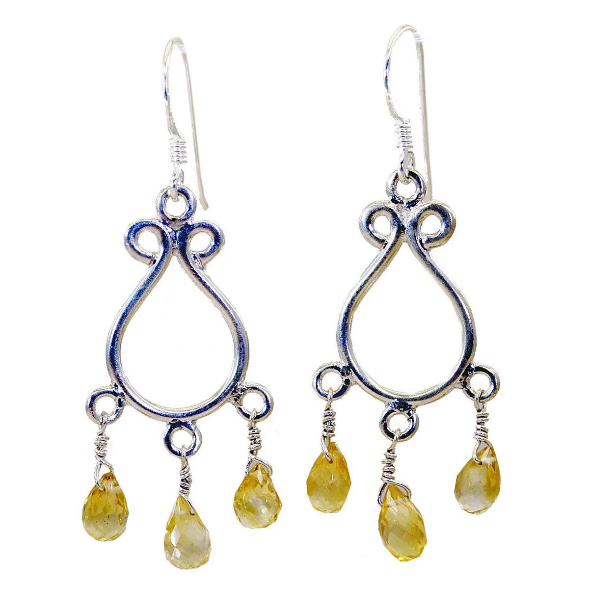 Riyo Genuine Gems pear Checker Yellow Citrine Silver Earring gift for new years day