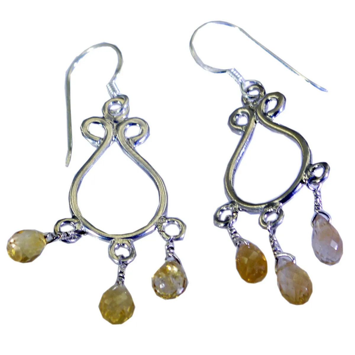 Riyo Genuine Gems pear Checker Yellow Citrine Silver Earring gift for new years day