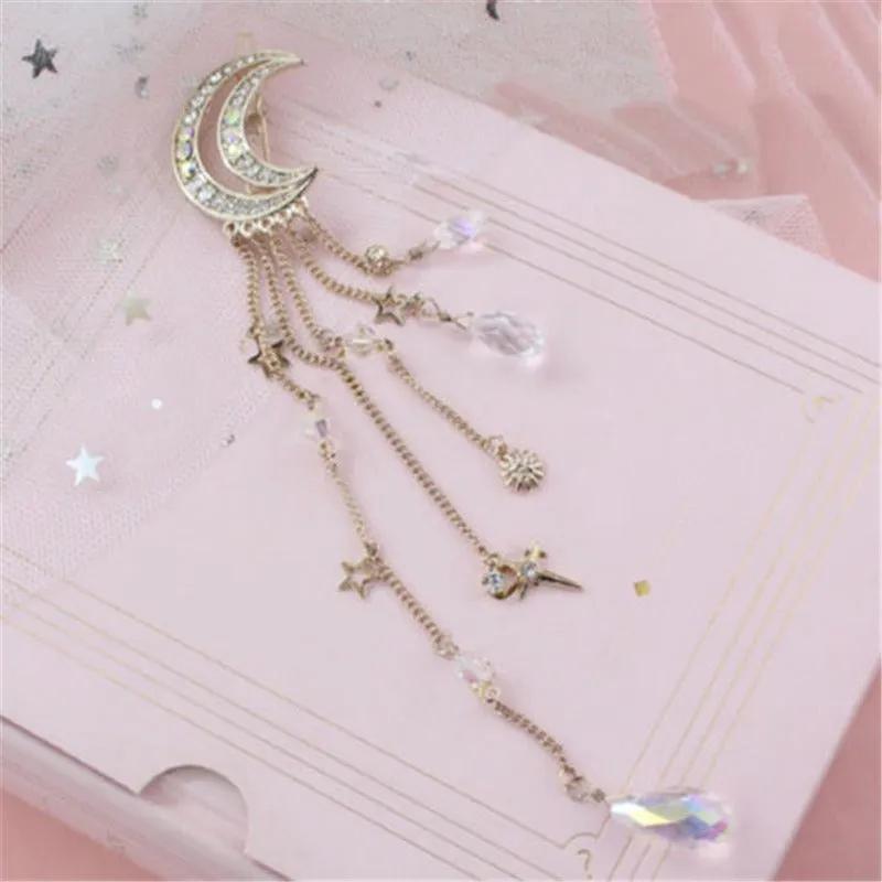 Romantic Rhinestone Crescent Moon Star Crystal Hairpin