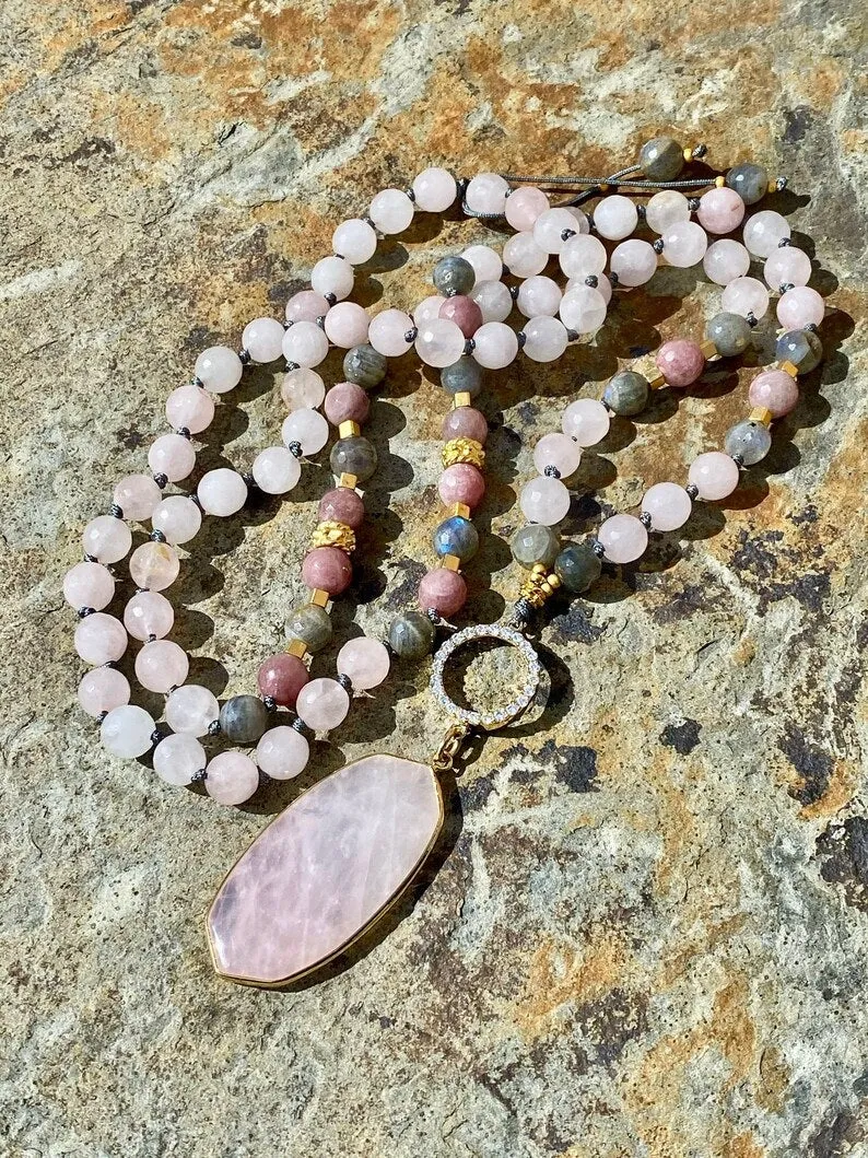 Rose Quartz, Labradorite Beaded Mix Necklace