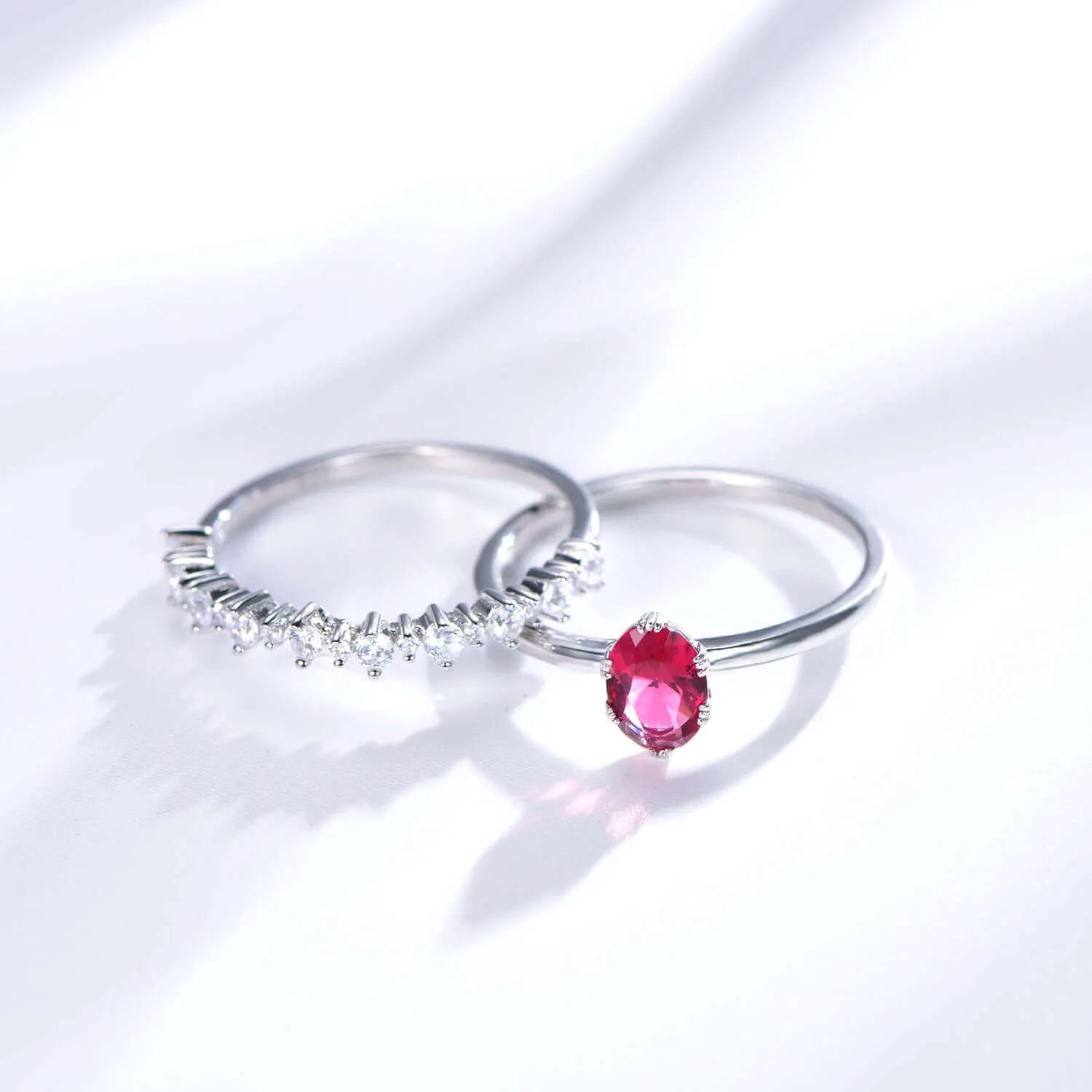 Ruby Oval Cut Wedding Ring Sets